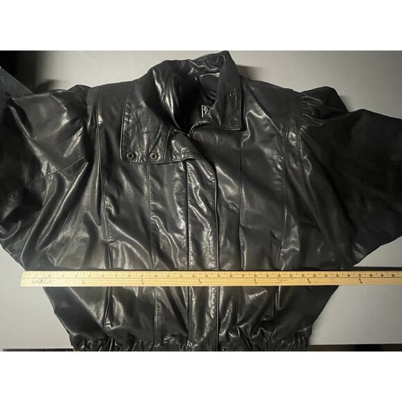 Vintage Simo di Giorgio Leather Jacket Womens Small Black Batwing Bomber 80s S/M - Picture 11 of 16